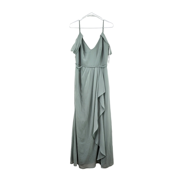 Celebrate Women's Poly Cold Shoulder Ruffle Maxi Bridesmaid Dress - 8 - Picture 1 of 8